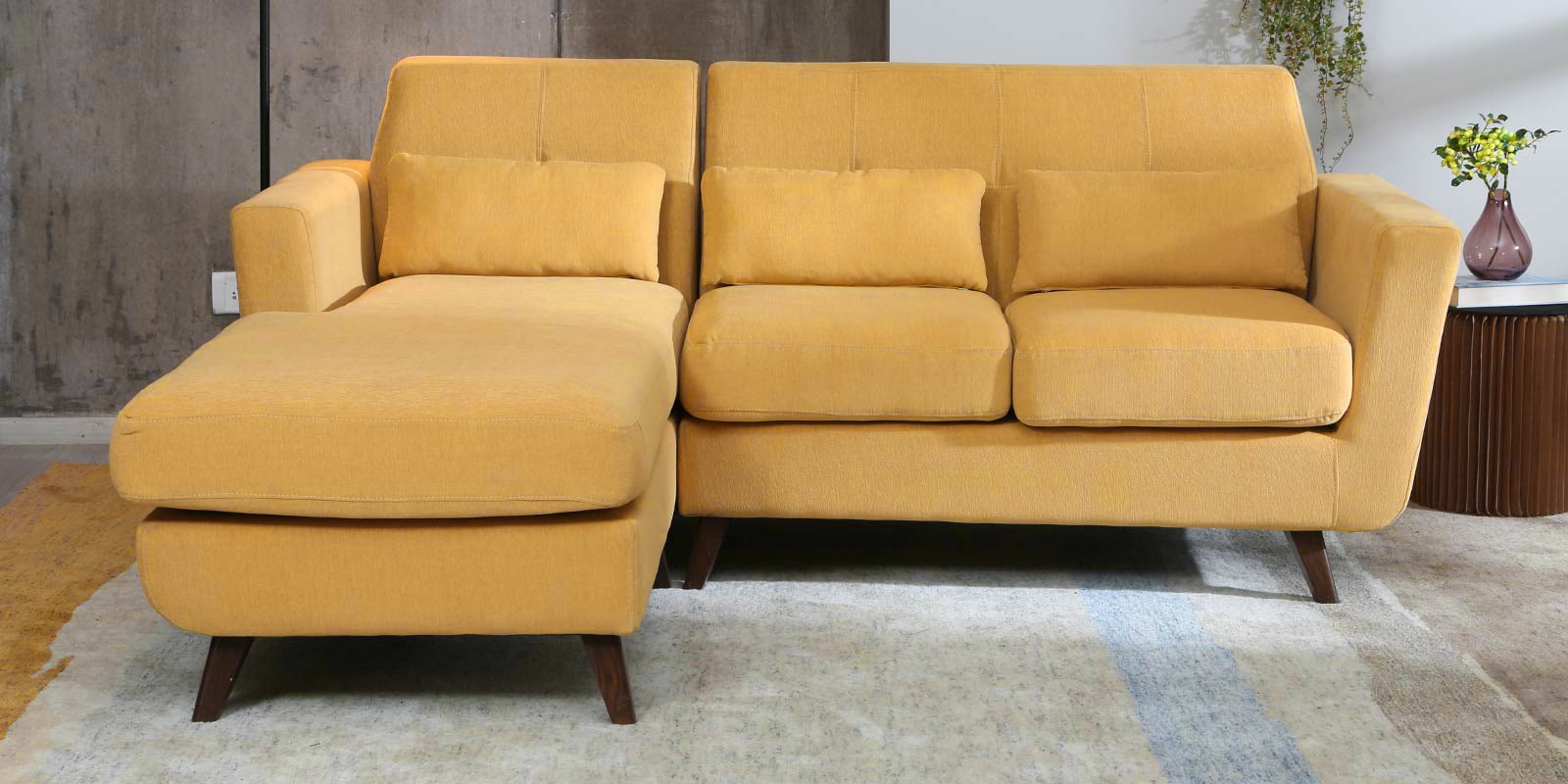Santiago Fabric RHS Sectional Sofa (2 + Lounger) in Camel Yellow Colour