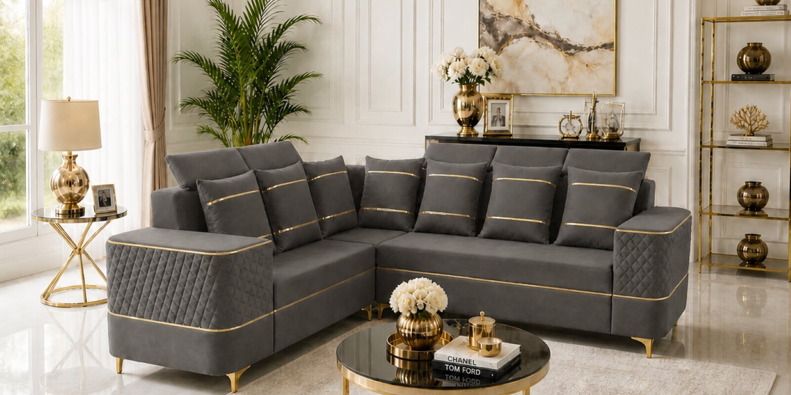 Sapphire 6 Seater Corner Sofa In Grey Color