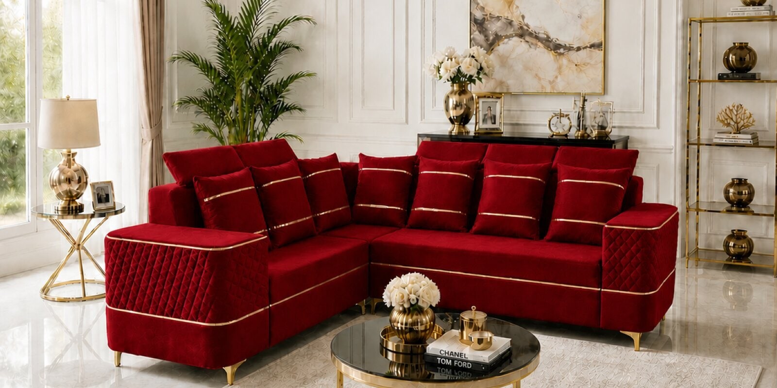 Sapphire 6 Seater Corner Sofa In Maroon Color