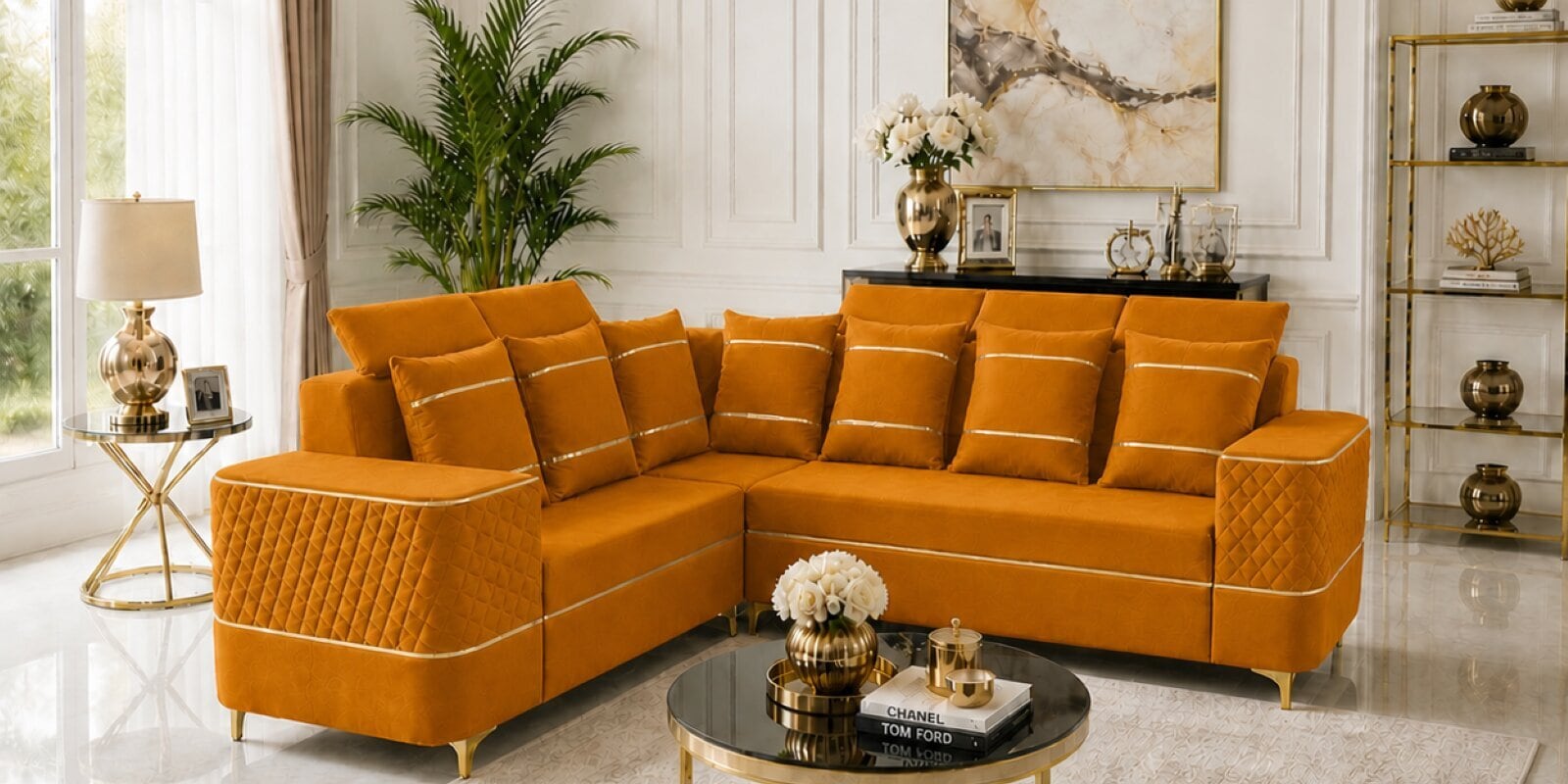 Sapphire 6 Seater Corner Sofa In Mustard Color