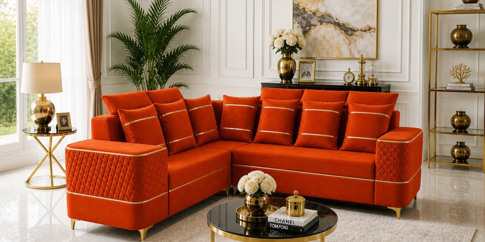 Sapphire 6 Seater Corner Sofa In Orange Color