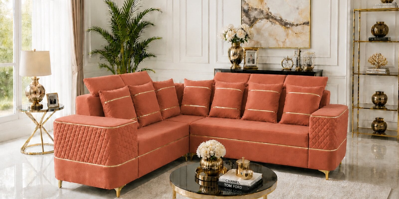 Sapphire 6 Seater Corner Sofa In Rose Color