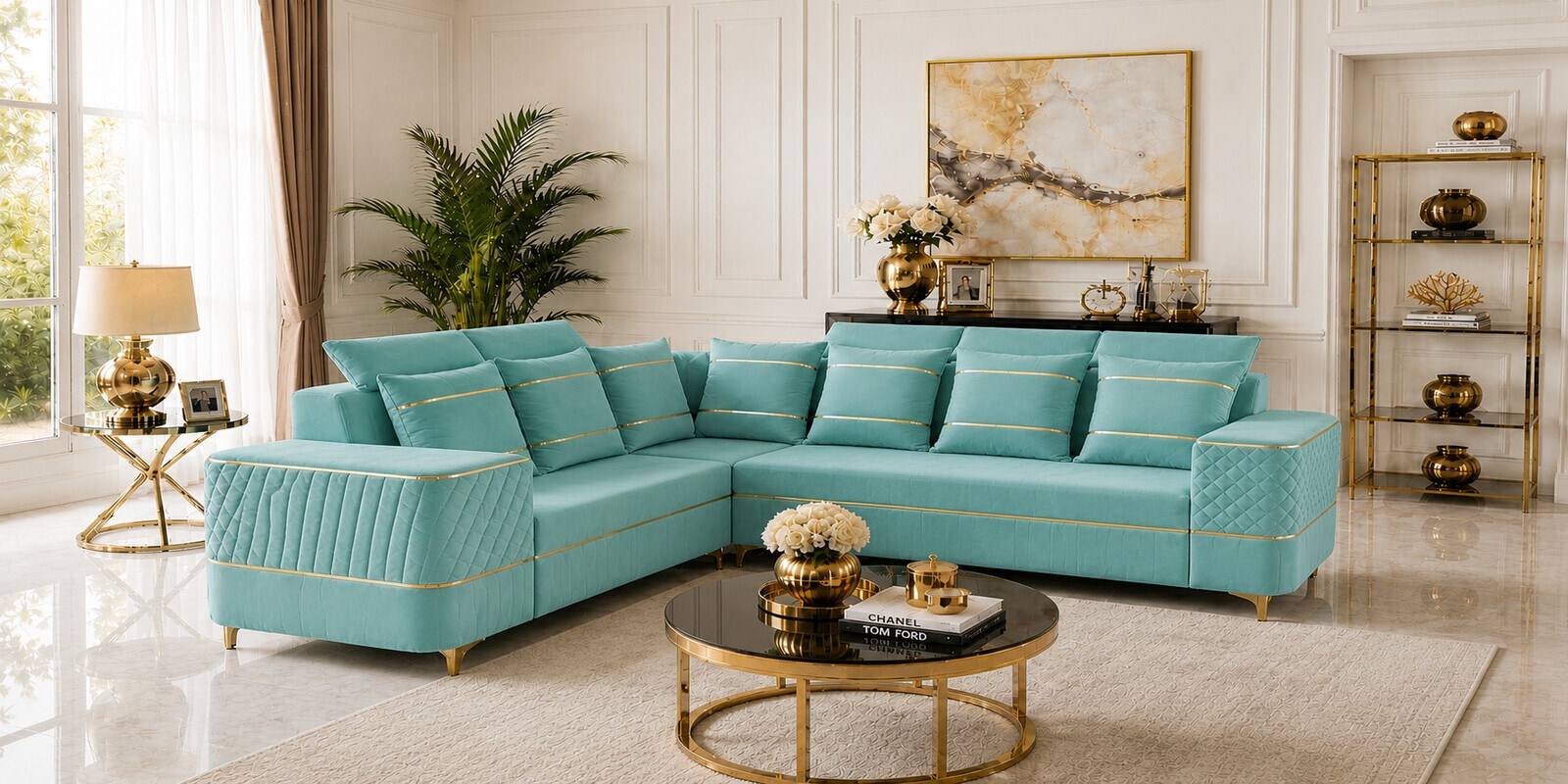 Sapphire 6 Seater Corner Sofa In Teal Color