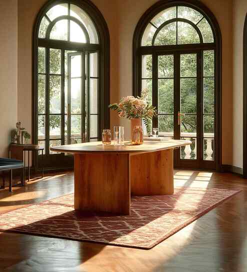 Saanra 6 Seater Dining Table In Light Mango Wire Brush