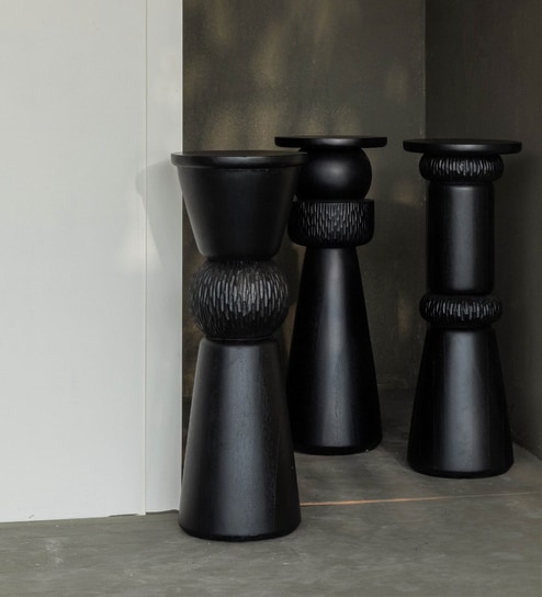 Saanra Side Table Set Of 3 In Wire Brush Matt Black