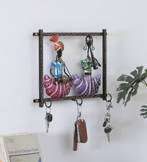Safa And Lady Hook Multicolour Iron Wall Art