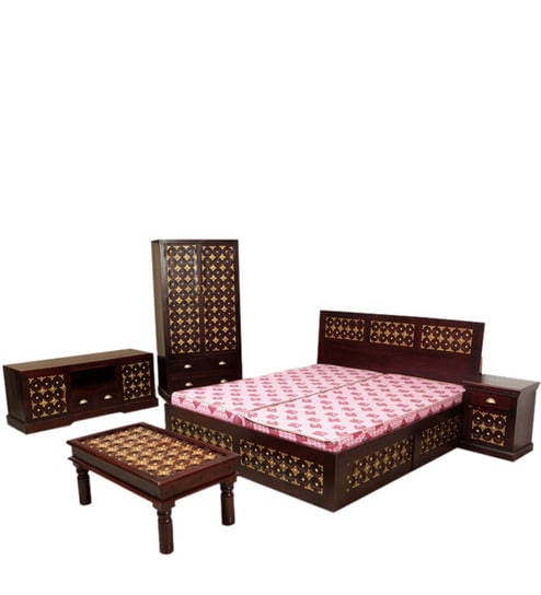 Saffron Baroque Bedroom Combo Set King Size Bed Bedside Table Wardrobe Entertainment Unit Coffee Table