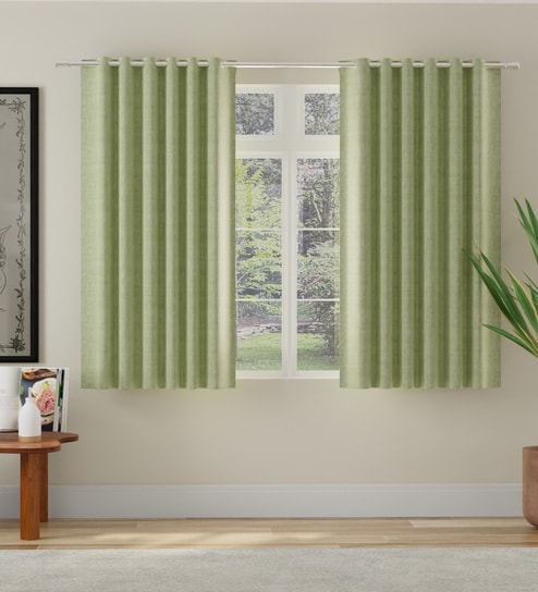 Sage Green Polyester Solid Jacquard 5ft Room Darkening Eyelet Window Curtains (2 Pc)