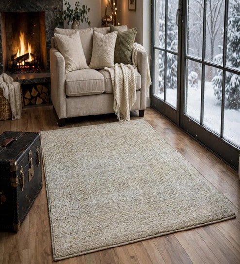 Sage Greens Geometric Wool And Cotton 8 X 5 Feet Hand Tufted Carpet