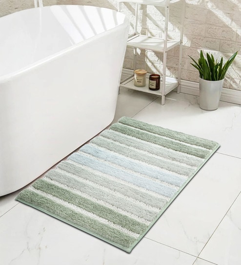 Sage Polyester 32X20 Inches Anti-Skid  Bath Mat