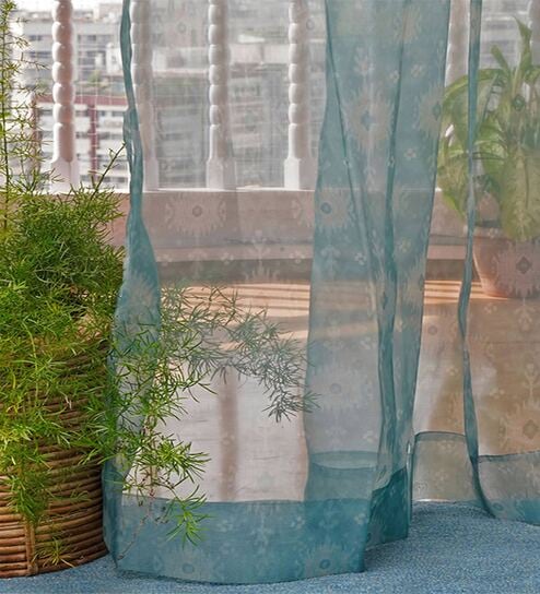 Sage Abstract Polyester 8 Ft Sheer Rod Pocket Door Curtain