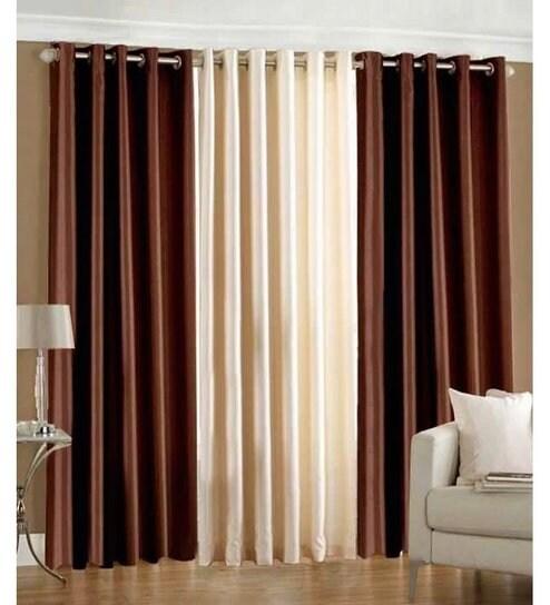 Buy Sai Arpan Plain Polyester Door Curtain Chocolate Brown Cream