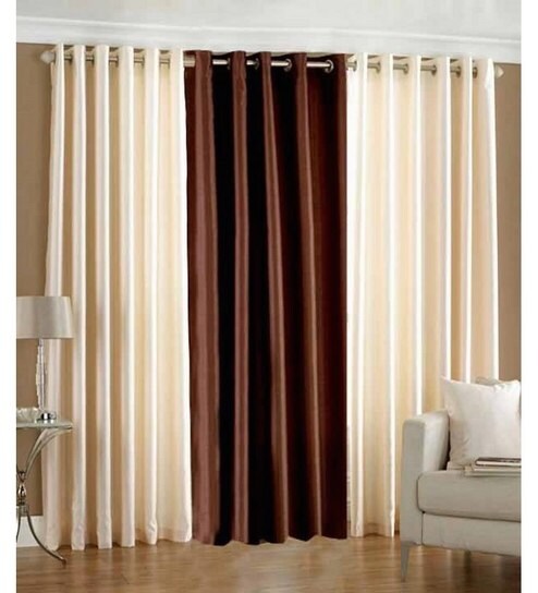 Buy Sai Arpan Plain Polyester Door Curtain Chocolate Brown Cream