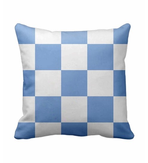 Buy Sajawathomes Dodger Blue And White Square Pattern Cushion