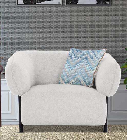 Salford Boucle Fabric 1 Seater Sofa in Snow White Colour