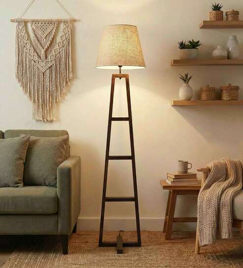 Salita Wooden Floor Lamp with Jute Shade & Brown Base