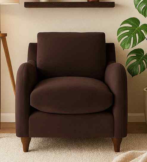 Sally Velvet 1 Seater Sofa in Mocha Brown Color