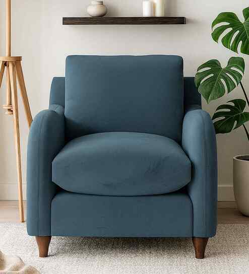 Sally Velvet 1 Seater Sofa in Oxford Blue Color