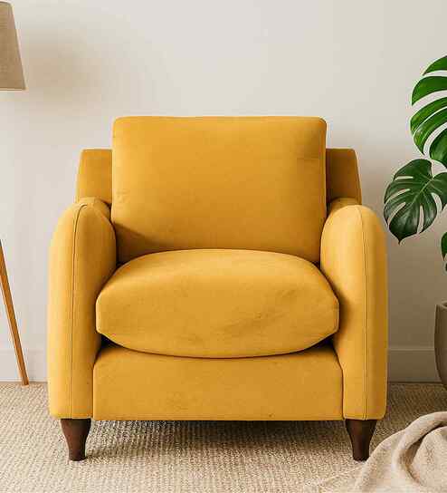 Sally Velvet 1 Seater Sofa in Turmeric Yellow Color
