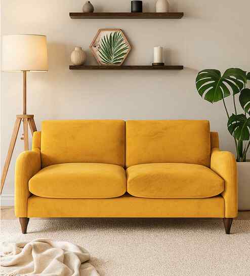 Sally Velvet 2 Seater Sofa in Turmeric Yellow Color