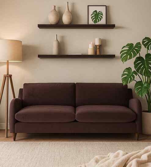 Sally Velvet 3 Seater Sofa in Mocha Brown Color