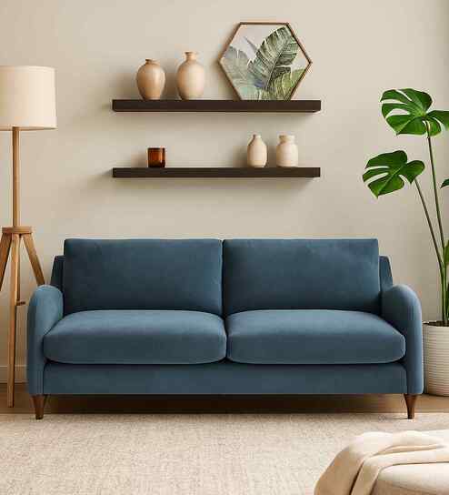 Sally Velvet 3 Seater Sofa in Oxford Blue Color