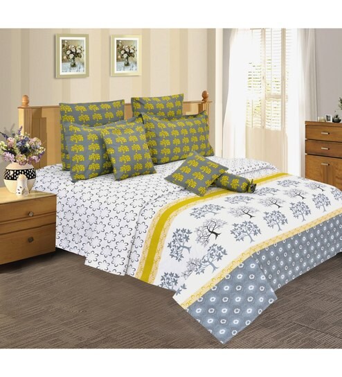 Buy Salona Bichona Royal Blue Cotton Floral 4 Piece Double
