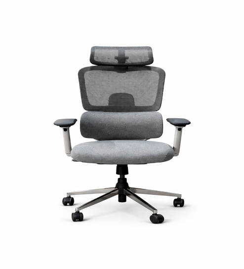 Sama Pro High Back Ergonomic Chair with Multi-Lock Mechanism and Adjustable Headrest in White&Grey Colour