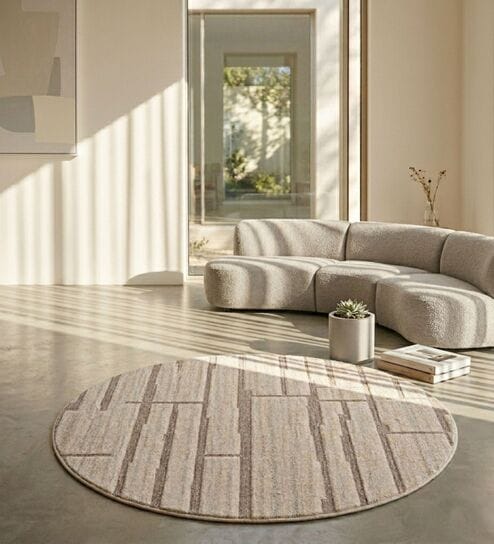 Sand Beige Natural Wool 4 X 4 Feet Machine Made Square Carpet-image-0