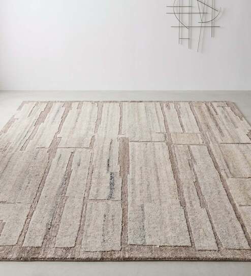 Sand Beige Natural Wool 6 X 6 Feet Machine Made Square Carpet-image-15