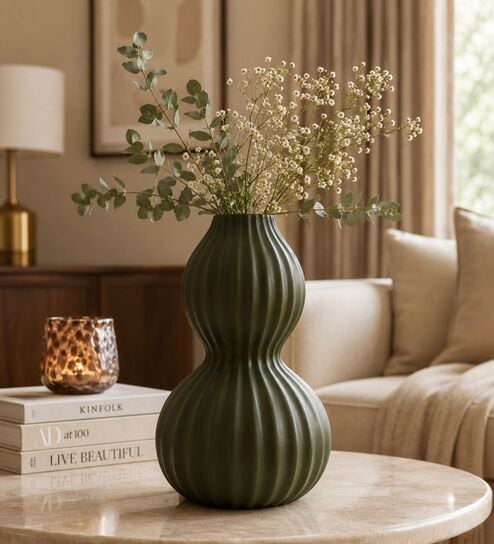 ashnam Sand Finish Elegant Ribbed Double Gourd Decorative Vase-picture-10