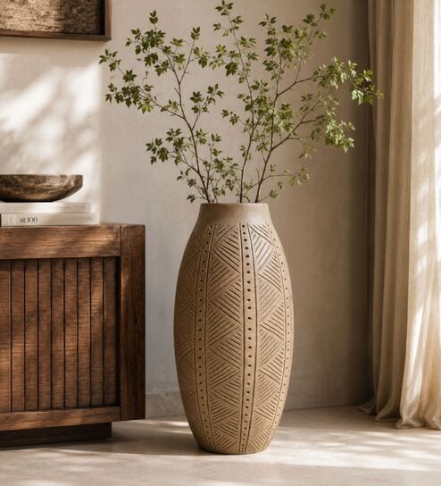 Sand Finish Elegant Textured Geometric Decorative Vase