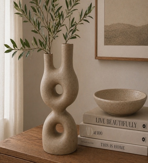 ashnam Sand Finish Modern Abstract Dual Neck Decorative Vase-picture-23