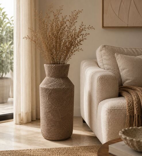 Sand Finish Textured Geometric Pattern Decorative Vase