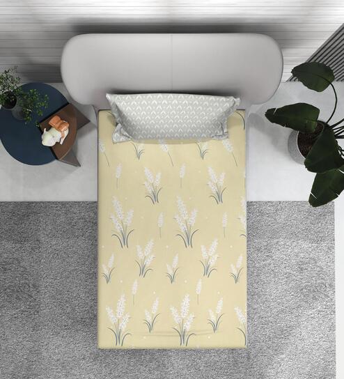 the happy pod Sand Floral 160 TC Microfiber Single Sized Bedsheet with 1 Pillow Cover Snow Petals Collection-picture-26