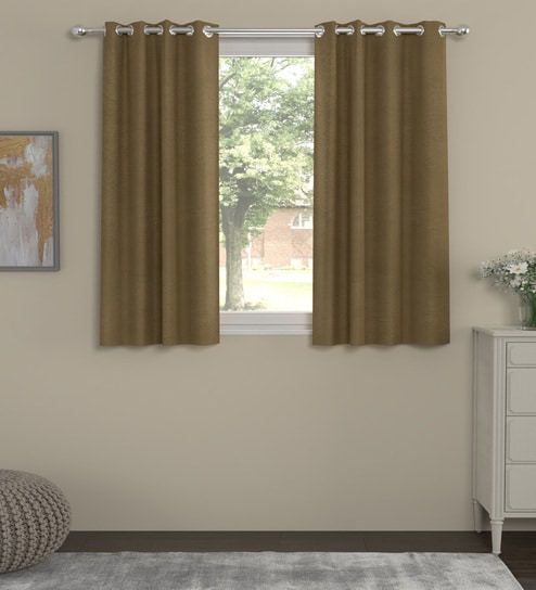 Sand Velvet Solid 5ft Regular Eyelet Window Curtains (2 Pc)