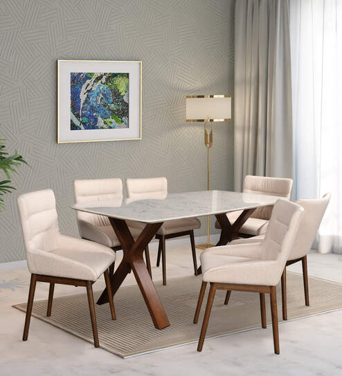 Sanddune Marble Top 6 Seater Dining Sets In Beige color