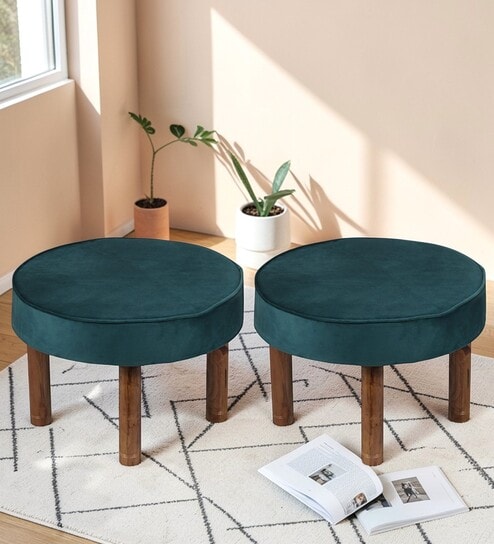 Sandford Ottoman Set Of 2 In Turquoise Sea Colour
