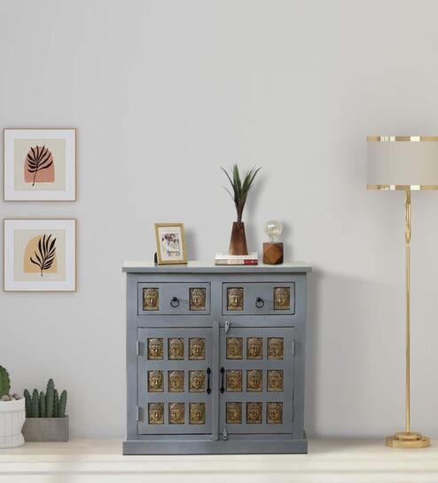 Santana Solid Wood Cabinet In Scratch Resistant Grey Distressed Finish