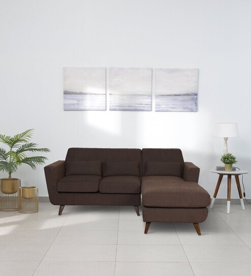 Santiago Fabric LHS Sectional Sofa (2 + Lounger) In Chestnut Brown Colour