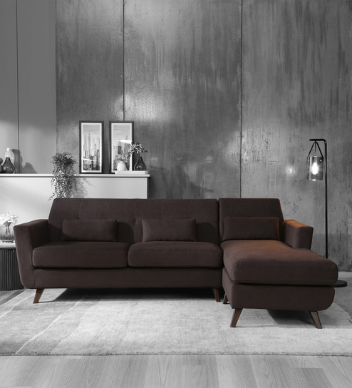 Santiago Fabric LHS Sectional Sofa (3 + Lounger) In Chestnut Brown Colour