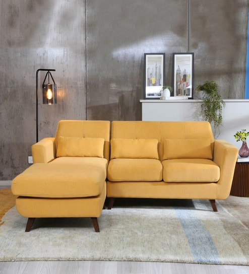 Santiago Fabric RHS Sectional Sofa (2 + Lounger) in Camel Yellow Colour