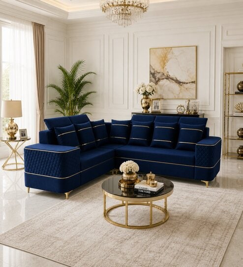 Sapphire 6 Seater Corner Sofa In Blue Color