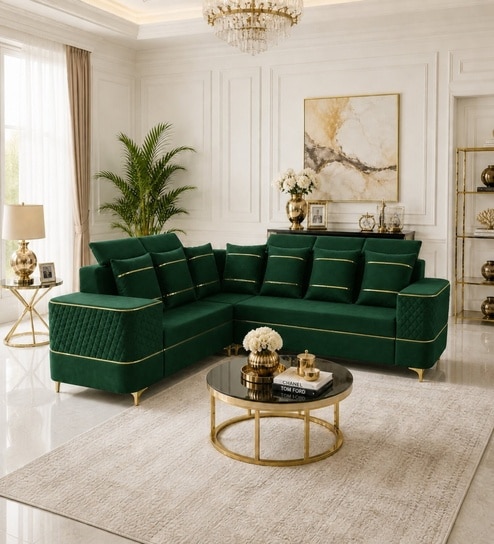 Sapphire 6 Seater Corner Sofa In Green Color