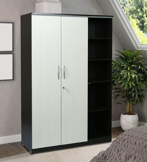 Buy Sapphire Two Door Wardrobe With Side Storage Shelve In Wenge