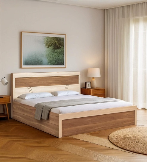 Sappora King Size Bed in Bella Noce & Highland Pine Color with Hydraulic Storage