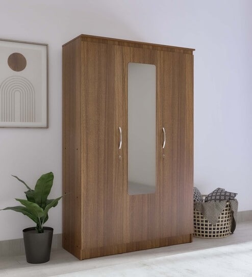 Sapporo 3 Door Wardrobe in Leon Teak finish with Full Mirror