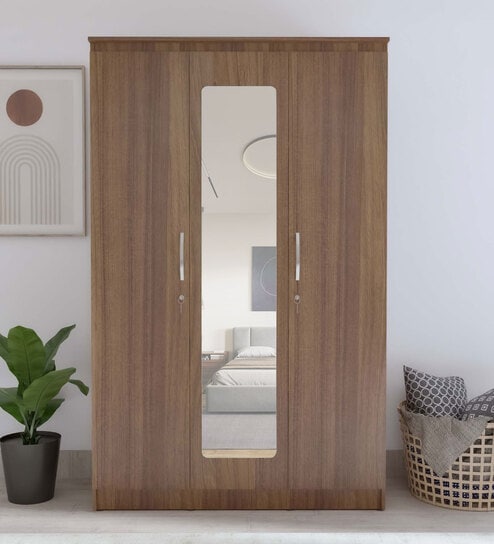 Sapporo 3 Door Wardrobe in Leon Teak finish with Full Mirror