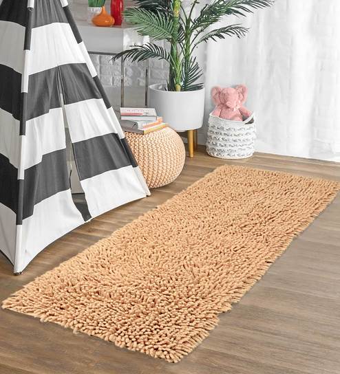 Plain Solid Cotton 4 X 1 Feet Machine Made Bedside Runner By Saral Home