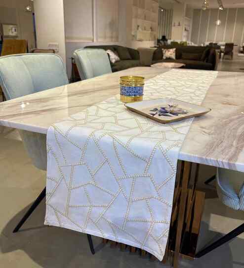 White Sareta 100% Cotton 14x72 Inches Floral Table Runner